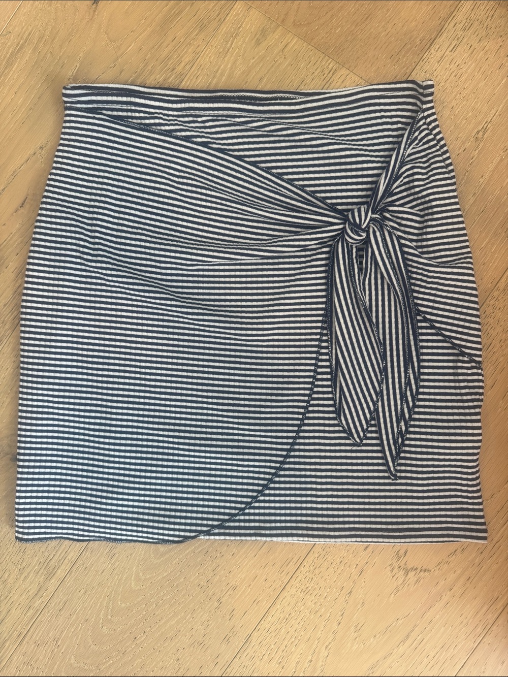 Navy & White Striped Tie-Front Wrap Mini Skirt- Size Medium